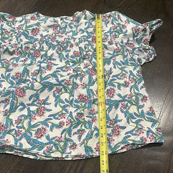 J Crew Puff Sleeve Top Lot Of 2 Women’s 2X Blue Striped Floral Blouses Beach - Picture 6 of 7